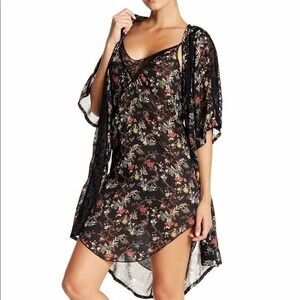 SAM EDELMAN Chiffon Lace Floral Print Nightgown and Robe
